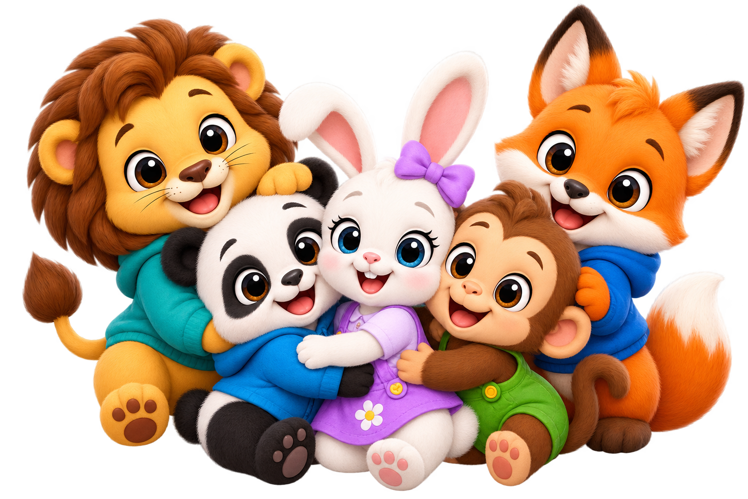 Leo, Pipo, Lila, Coco y Nino, los personajes Tamariki